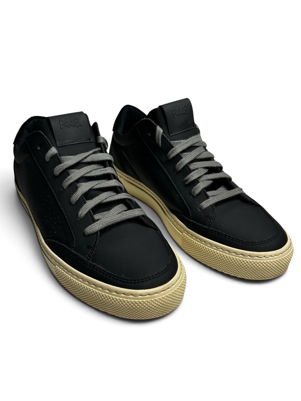 P448 John Project Sustainability Black Leather Low Top Sneakers Womens EU 39 US